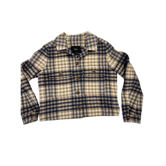 Rails Steffi Plaid Cropped Jacket, Size Small, Flannel Wool Blend, Blue/Beige - Picture 2 of 13